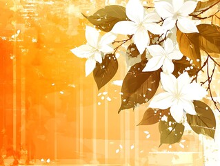 Aufkleber - Artistic floral composition on vibrant orange backdrop for spring theme