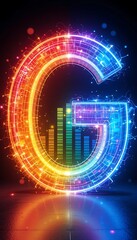 Poster - Glowing Letter G with Audio Equalizer and Reflection on Floor