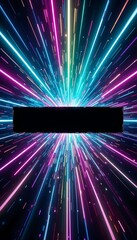 Poster - Abstract Light Speed Background with Colorful Neon Streaks and Black Banner
