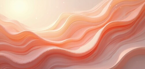 Aufkleber - Serene flowing waves pattern in peach fuzz colors. Abstract art with fluid forms, dynamic movement. Modern aesthetic background wallpaper with smooth texture, pastel tints, for calming design