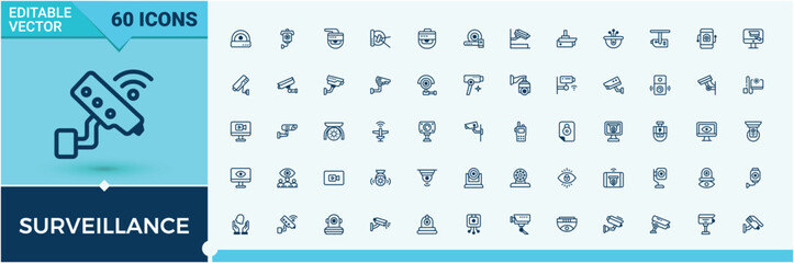 Poster - surveillance icon collection. contain linear sign firewall, safe, security, cctv, guard, protection 