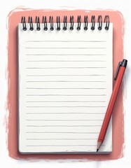 Aufkleber - Blank spiral notepad with red pencil. White lined paper sheet. Realistic notebook illustration for message memo. Office object, business background, education template for school supplies or diary.