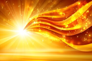 Poster - Golden Light Burst Background with Swirling Rays and Sparkling Particles
