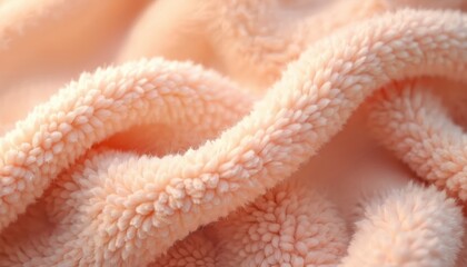 Poster - Soft peach background of plush material. Wavy, cosy texture pattern. Gentle wool or fur cloth. Perfect for backgrounds, designs, and textile related themes. Use for baby clothes.