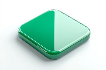 Poster - Glossy Green Square Button Digital Element Modern Interface Design App Icon Shiny Realistic 3D Render Isolated Background Emerald Green Color         