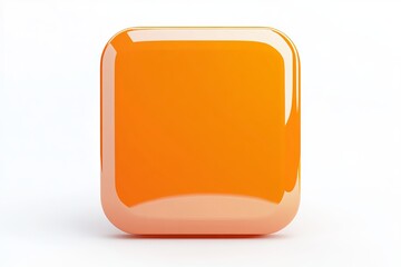 Poster - Glossy Orange Square Button Digital Interface Element Modern App Design User Interface Shiny Rounded Corners Web Icon Bright Color Background         