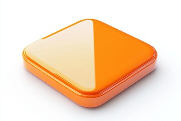 Poster - Glossy Orange Square Button Digital Element Modern Interface Design App Icon Shiny Realistic 3D Render Abstract Background Technology Web Graphic User