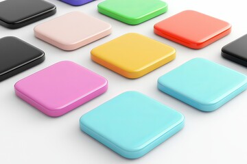 Poster - Colorful Square Buttons Glossy Design Modern Interface Elements Digital Technology App User Interface Web Design Background Bright Pastel Colors Vivid