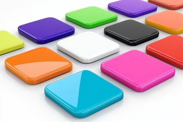 Poster - Colorful Glossy Square Buttons Digital Design Elements Modern Interface Abstract Geometric Shapes Vibrant Backgrounds Web Design App Design Technology
