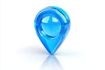 Poster - Shiny Blue Glass Location Pin Icon 3D Render Realistic Design Modern Navigation App Interface Element Digital Graphic Map Pointer Symbol Illustration 