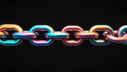 Poster - Chain links of team diverse people connected. Multi color metal elements on black background, united work strength, abstract wallpaper, unity, collaboration, cooperation, bond, community concept.