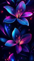 Poster - A vivid stained glass design with blue and purple flowers entwined with radiant highlights, resulting in a beautiful decorative display