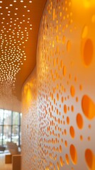 Poster - A dynamic close-up of a hexagonal-textured metallic surface, lit by an orange luminescence, producing a futuristic ambiance