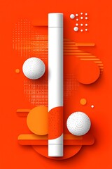 Aufkleber - Abstract geometric composition with cylinder and spheres on vivid orange surface
