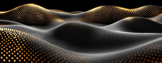 Poster - A close-up view of fabric in motion, revealing intricate patterns and radiant golden shades, imparting a sense of depth and refinement