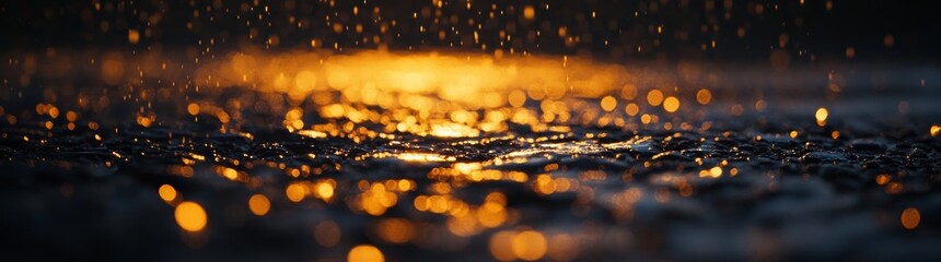 Poster - A close-up view of sparkling water beads on a polished surface, revealing reflections and intricate textures