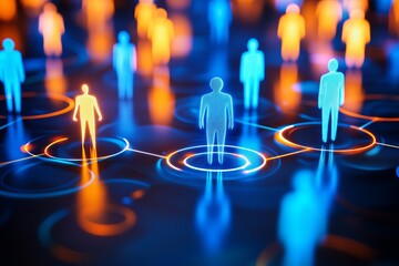 Poster - digital network global connections abstract human figures futuristic technology orange blue glowing 
