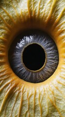 Poster - An up-close view of a vivid, textured structure resembling an eye, adorned with spikes and an elaborate pattern, against a dark, blurred backdrop