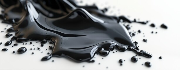 Poster - A close-up of thick, glossy black liquid, akin to paint or oil, producing smooth, flowing patterns on a reflective surface