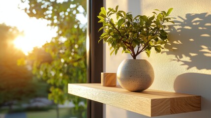 Poster - Warm ambient light showcasing simple modest decor element on a shelf indoor home environment minimalistic style