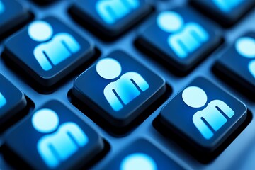 Poster - Abstract Blue Digital User Interface Network People Icons Technology Background Modern Design Professional Business Social Media Online Communication 
