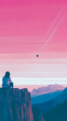 Poster - Eclipse Over the Mountain View With Aquarius Constellation in the Night Sky
