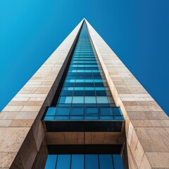 Poster - Geometric precision in architecture urban environment low-angle shot clear sky emphasizing lines
