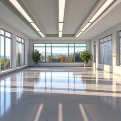 Poster - Sleek modern interior design empty white room photographic visuals minimalist aesthetic corner view daylight illumination