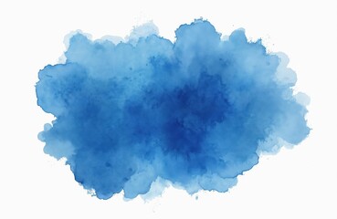 Poster - Watercolor paint stain on white backdrop. Blue, cyan, cobalt shades, wet brush stroke. Hand drawn texture. Abstract splash, splatter. Grunge artistic background, liquid flow. Design template for