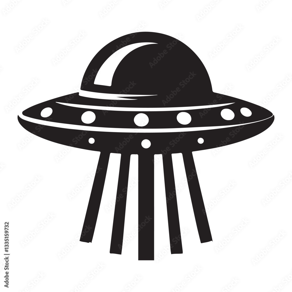 UFO Alien Spaceship with Beams Silhouette Vector Illustration Stock ...