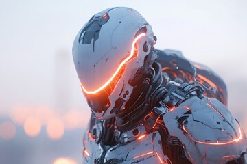 Poster - close-up of alien in biomechanical exoskeleton with intricate details its glowing armor radiating fu