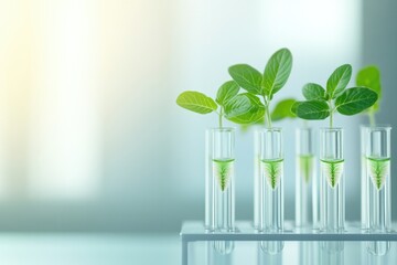 Poster - sterile research lab with multiple test tubes containing genetically identical plant samples futuristic agricultural
