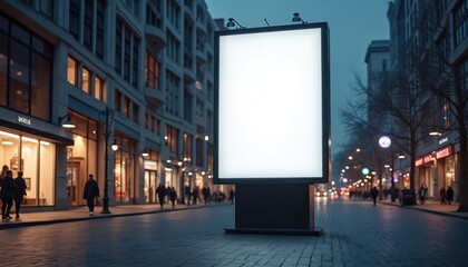 Aufkleber - Night city street with blank advertising billboard. Mockup digital signage screen, poster. Modern shop background. White empty public board, marketing banner, urban template for design. Place message