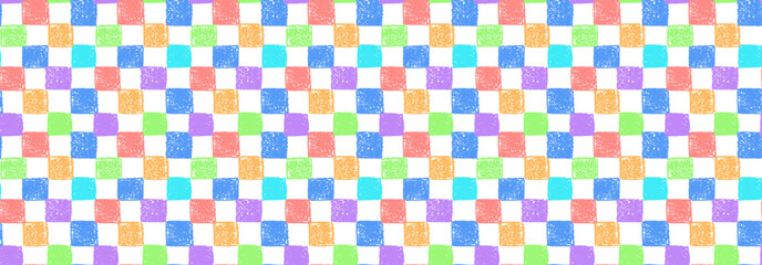 Wall Mural - gingham seamless pattern. mosaic ornament with jagged red blue orange squares drawn with colorful ch