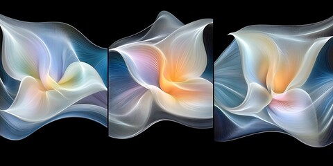 Aufkleber - Abstract digital art with flowing gradients and intricate linework in triptych