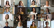 © fizkes - Head shot portrait of young and mature different age and race women smile look at camera posing indoors, multiple videos collage view. E-date services interface, videocall, worldwide communication app