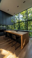 Poster - Sleek butcher block showcased in open kitchen sunlit environment realistic interior design