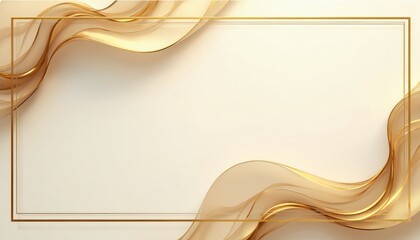 Fototapete - Golden frame with abstract wavy pattern for picture. Luxury elegant royal rectangle border on light background. Chic template design for invitation, greeting card or certificate.