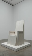 Poster - Minimalist White Chair Sculpture Displayed in Modern Art Gallery