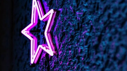 Poster - Purple neon star light on textured dark background, modern urban decor concept