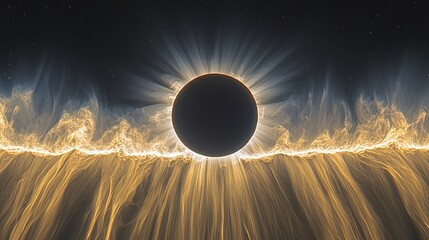 Wall Mural - Golden solar eclipse; cosmic rays & dark sun