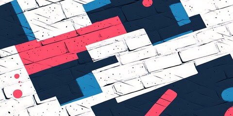 Aufkleber - Abstract brick wall design in blue, red, and white modern contemporary