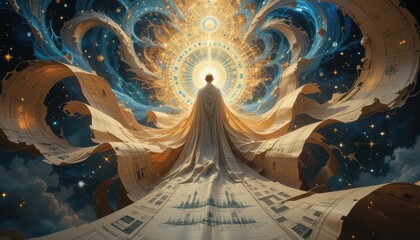 Poster - Ethereal Light and Cosmic Patterns Amidst a Celestial Backdrop