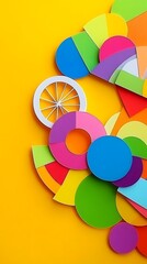 Poster - Dynamic composition of vibrantly colored geometric shapes on sunny yellow backdrop