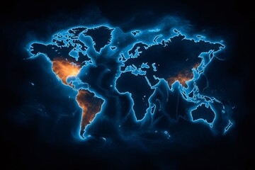Fototapete - World map showing population density with bright lines connecting cities