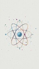 Poster - Colorful Abstract Atom Illustration with Orbits and Particles Design