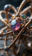 Poster - Intricate Abstract Sculpture with Colorful Gemstones and Wiring