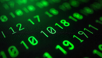 Binary digital code with random numbers in neon green, matrix theme