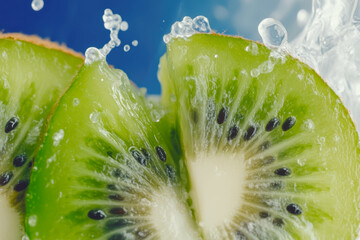 Aufkleber - Kiwi Slices Splash Into Refreshing Water Showcasing Natures Vibrant Superfood Delight