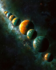 Poster - Celestial Alignment of Planets Creating a Breathtaking Cosmic Display in the Night Sky